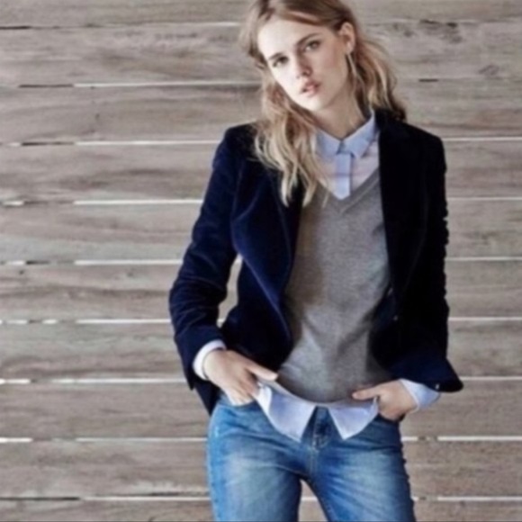 J. Crew Jackets & Blazers - J. Crew Ecole Blue Velvet Blazer Jacket Size 2